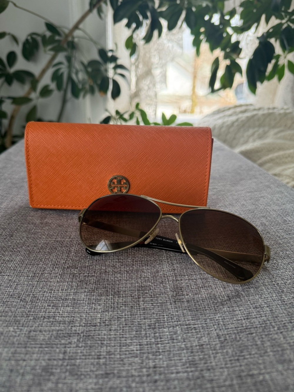 Tory Burch TY6047 Gold-Tone Aviator Sunglasses with Orange Case